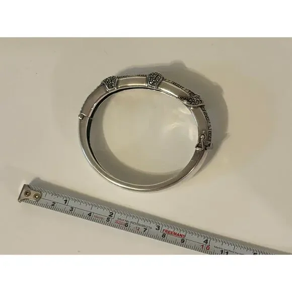 Judith Jack Sterling Marcasite Buckle Bracelet Vintage JJ Logo Silver Clasp - Picture 6 of 7